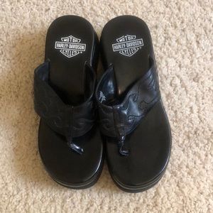 Wedge Harley sandals, never worn, like new!